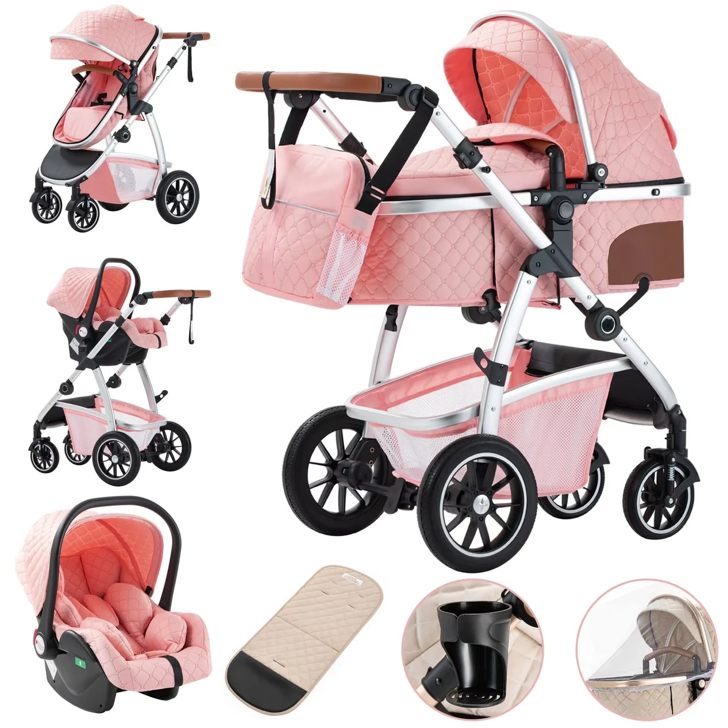 3-in-1 Kinderwagen SK20 – Luxus-Kombikinderwagen mit verstellbarem Griff, inkl. Moskitonetz