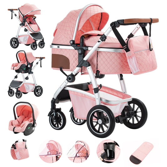 3-in-1 Kinderwagen SK20 – Luxus-Kombikinderwagen mit verstellbarem Griff, inkl. Moskitonetz