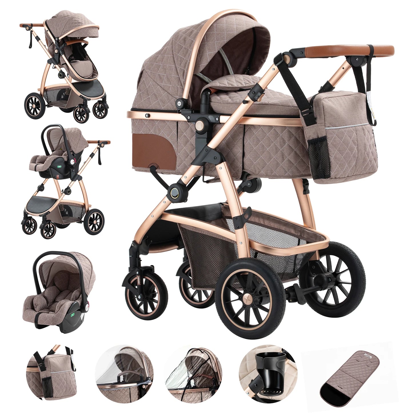 3-in-1 Kinderwagen SK20 – Luxus-Kombikinderwagen mit verstellbarem Griff, inkl. Moskitonetz