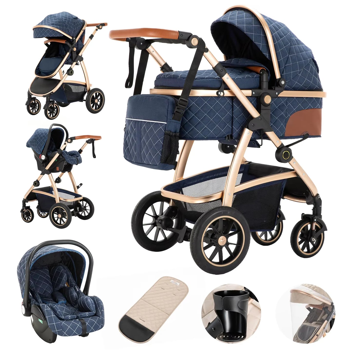 3-in-1 Kinderwagen SK20 – Luxus-Kombikinderwagen mit verstellbarem Griff, inkl. Moskitonetz
