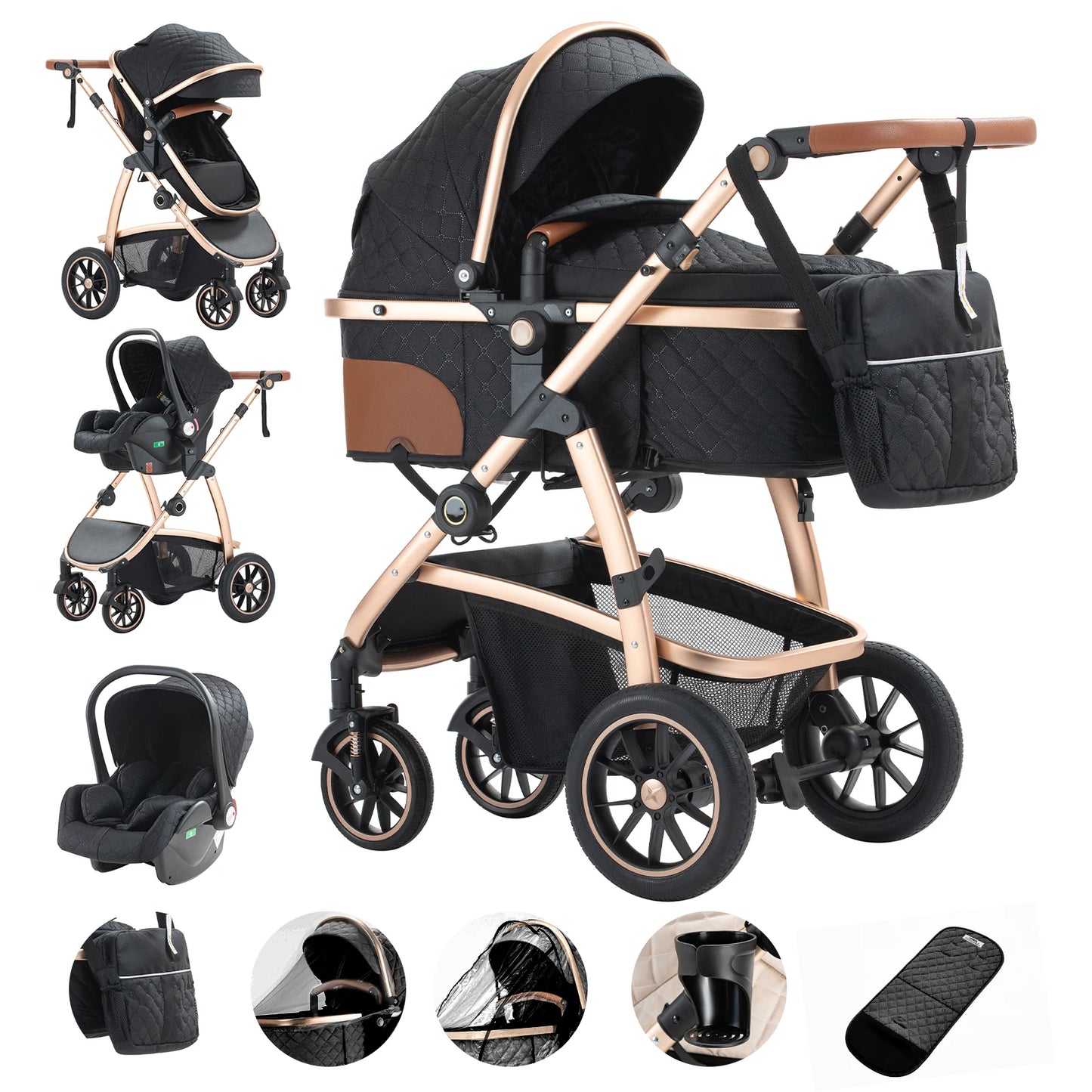 3-in-1 Kinderwagen SK20 – Luxus-Kombikinderwagen mit verstellbarem Griff, inkl. Moskitonetz