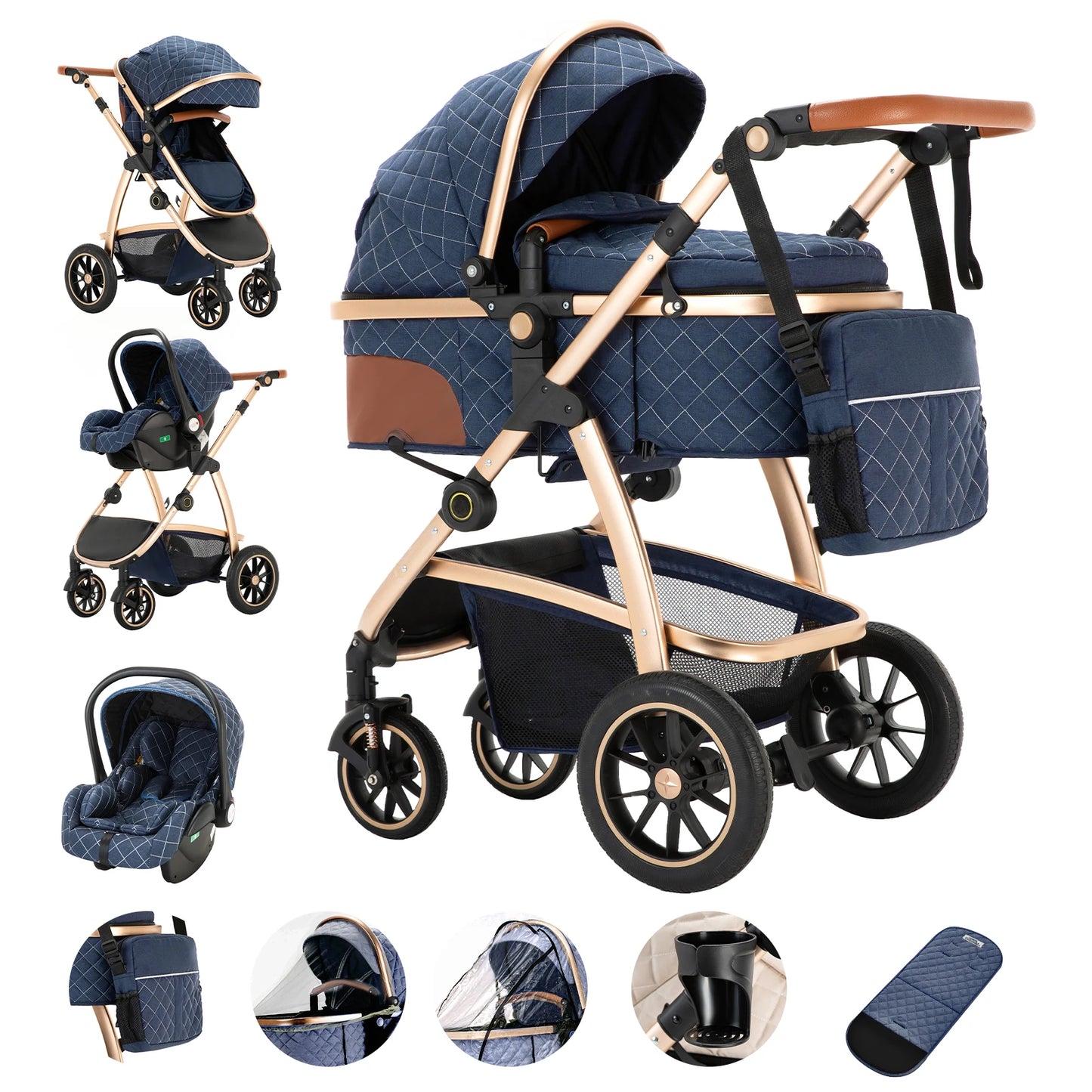 3-in-1 Kinderwagen SK20 – Luxus-Kombikinderwagen mit verstellbarem Griff, inkl. Moskitonetz