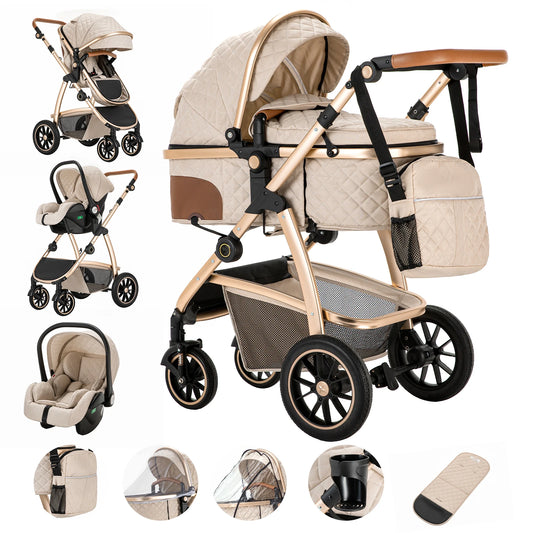 3-in-1 Kinderwagen SK20 – Luxus-Kombikinderwagen mit verstellbarem Griff, inkl. Moskitonetz